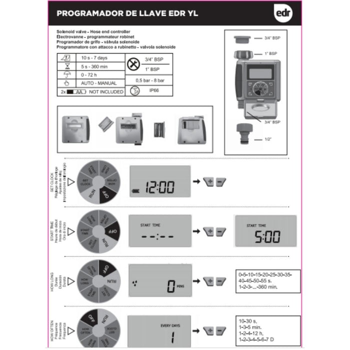 Programador de Riego a llave X201 Digital 1 Zona - Edrop
