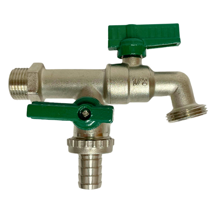 Llave Valvula de Bola Jardín  con Doble Salida 1/2" x 3/4" para Programador a Llave