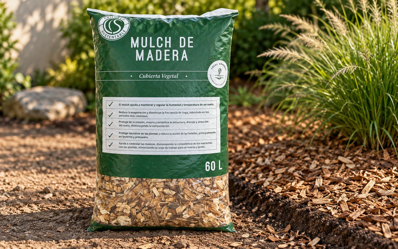 Mulch - Cubre suelo: Mulch Madera Natural 60 Lt - Chicureo Sustentable