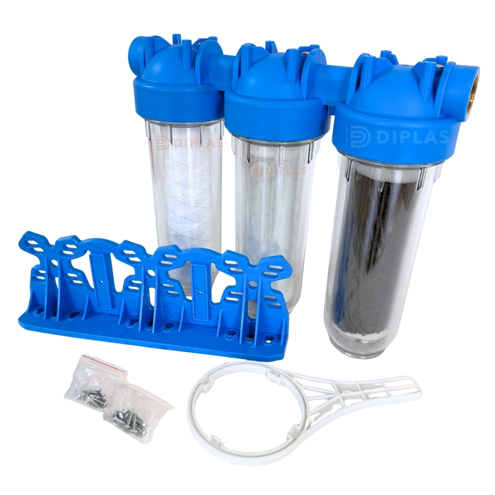 Filtro de Agua 3 Etapas Antisarro con Cartuchos 10” - Conexión 1”