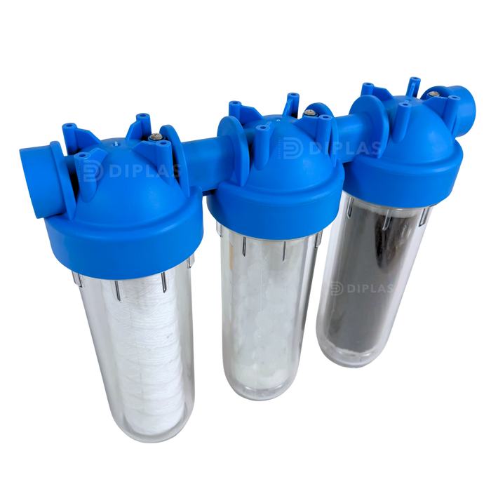 Filtro de Agua 3 Etapas Antisarro con Cartuchos 10” - Conexión 1”