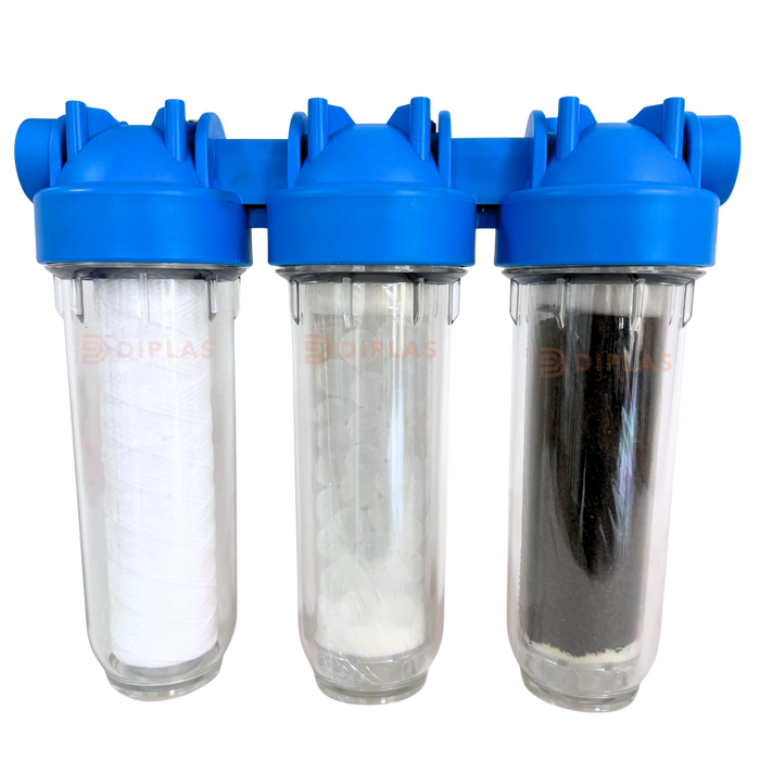 Filtro de Agua 3 Etapas Antisarro con Cartuchos 10” - Conexión 1”