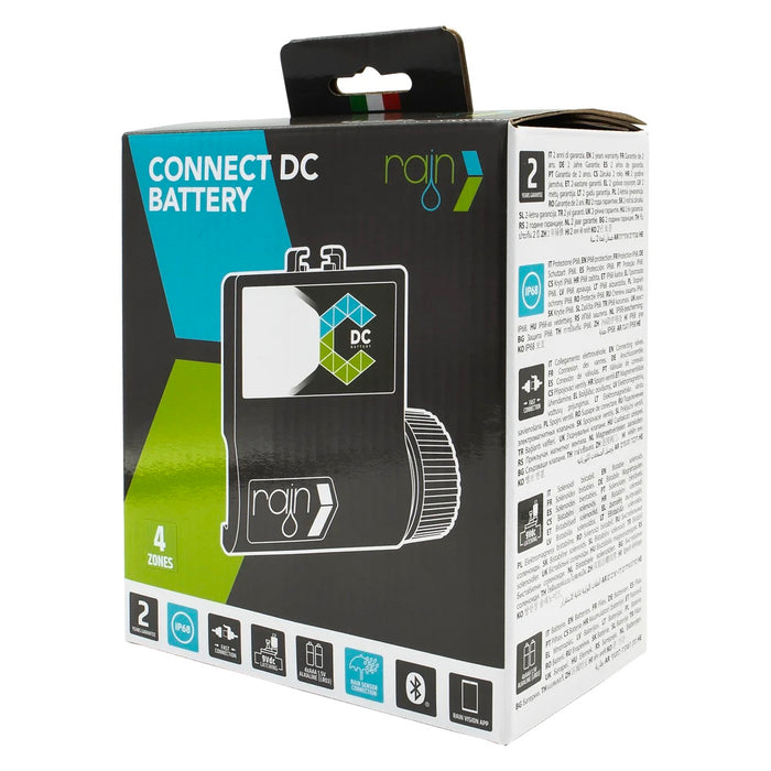 Programador de riego autónomo Rain Connect DC de 1 estación, segunda vista lateral