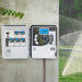 Programador de riego Rain I-Dial de 4 estaciones instalado a la intemperie, vista ambientada