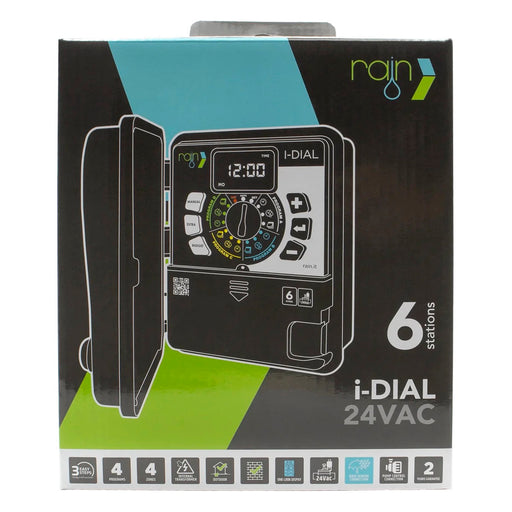 Programador de riego Rain I-Dial de 6 estaciones para exterior, detalle