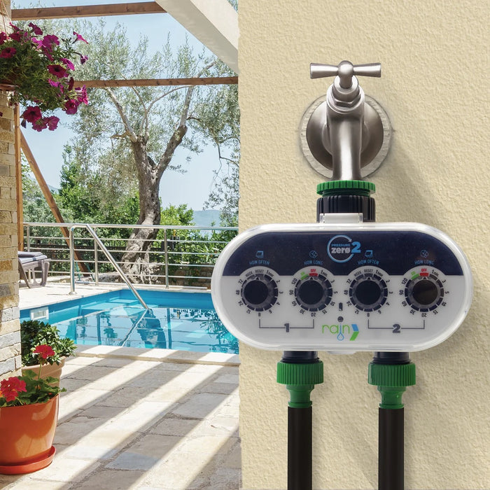 Programador de riego para llave Rain Zero de 2 salidas, vista adicional