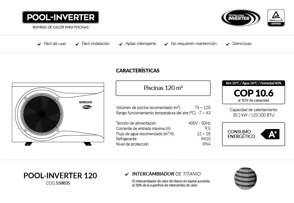 Bomba de Calor Pool Inverter 120 Vulcano