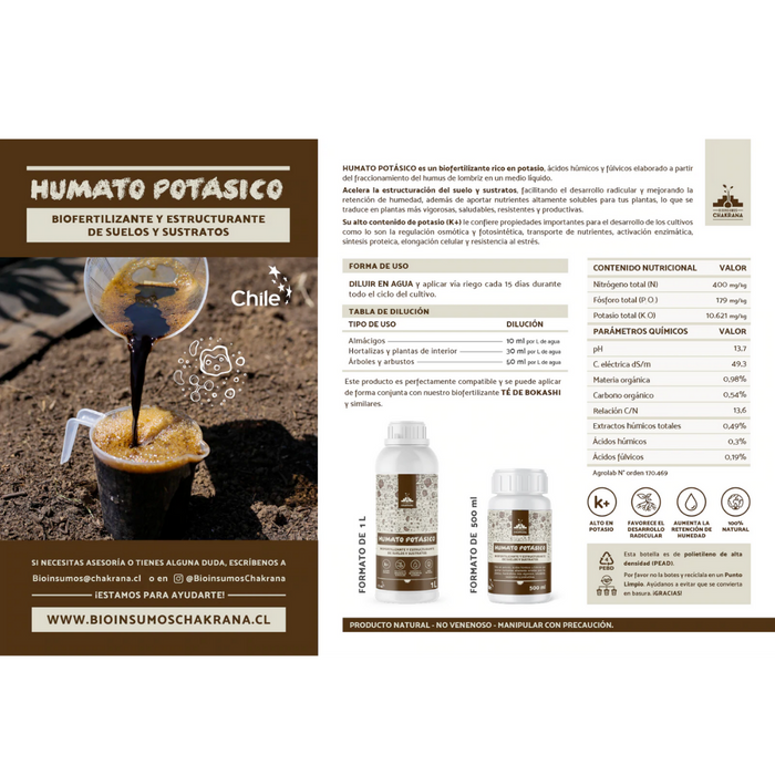 Humato Potásico 500 Ml - Bioinsumos Chakrana